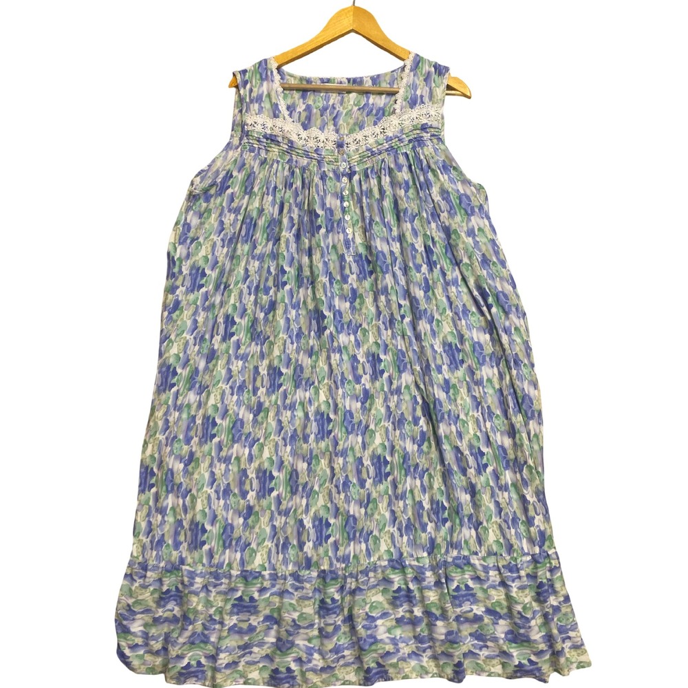 Aoiier Blue Floral Lace Trim Sleeveless Nightgown Maxi‎ Sleep Dress Womens XXL - Picture 6 of 8